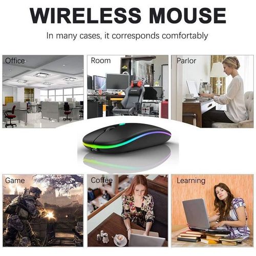 LED 2.4G Rechargeable Wireless Mouse Bluetooth 2 Modes- Black