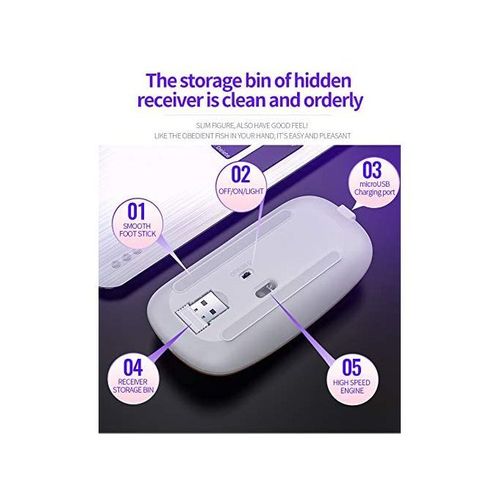 LED 2.4G Rechargeable Wireless Mouse Bluetooth 2 Modes- Black