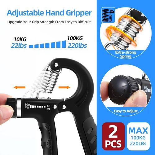 Hand Grip Strengthener 2 Pack Adjustable Resistance 10-100kg