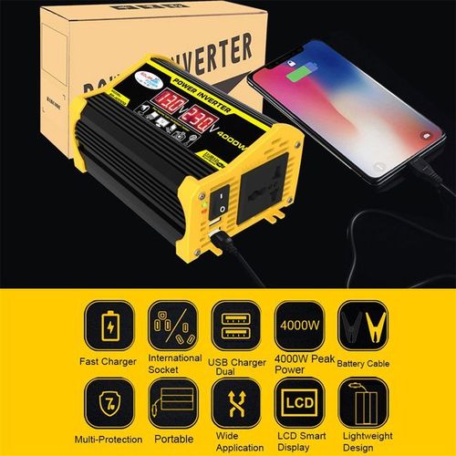 Power Inverter 4000W Peaks DC12V To AC220V Portable