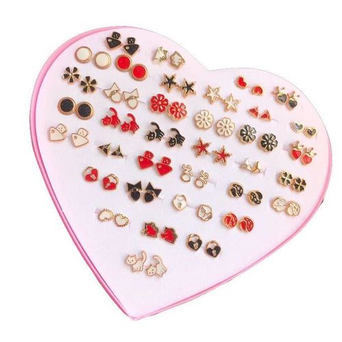 36 Pairs Earrings Transparent Glue Stick Fashion Ear Studs Female New Heart-shaped Set