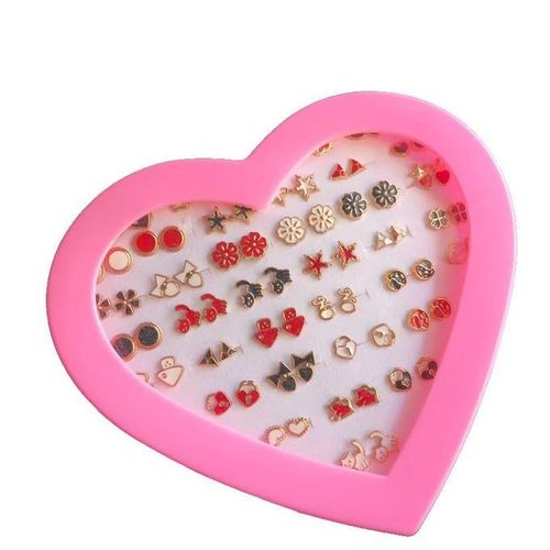 36 Pairs Earrings Transparent Glue Stick Fashion Ear Studs Female New Heart-shaped Set