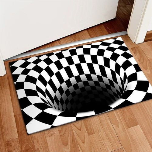 3D Optical Illusion Rug - Vortex Illusion Floor Mat for Door Entrance, Bathroom, Stairs, playroom, Living Room, or Area (Black and White） 17 Inch)