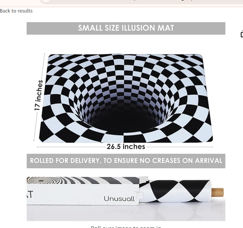 3D Optical Illusion Rug - Vortex Illusion Floor Mat for Door Entrance, Bathroom, Stairs, playroom, Living Room, or Area (Black and White） 17 Inch)