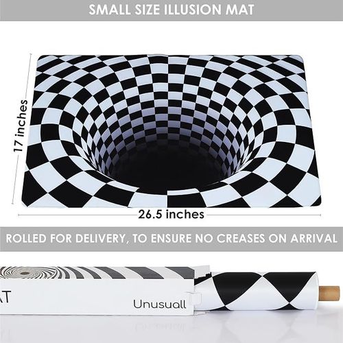 3D Optical Illusion Rug - Vortex Illusion Floor Mat for Door Entrance, Bathroom, Stairs, playroom, Living Room, or Area (Black and White） 17 Inch)