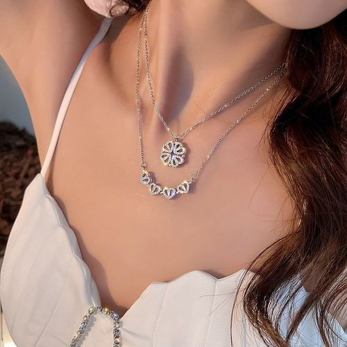 2In1 Deformable Four-leaf Clover Necklace - Silver