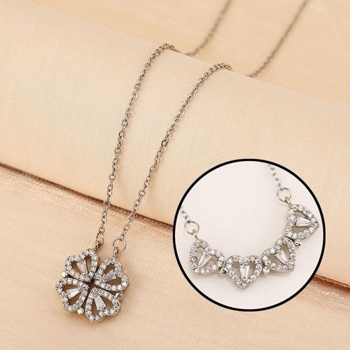 2In1 Deformable Four-leaf Clover Necklace - Silver