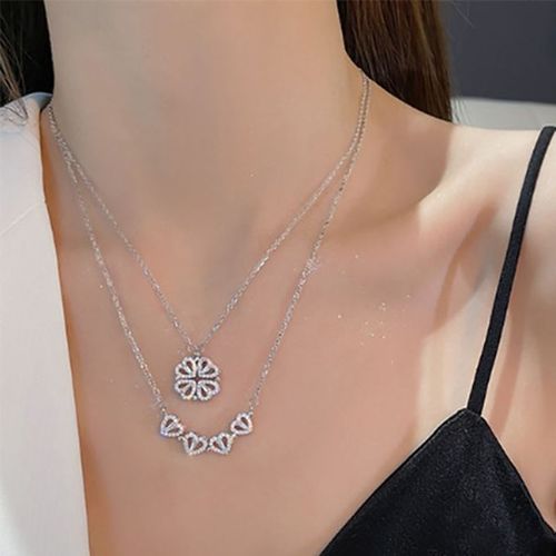 2In1 Deformable Four-leaf Clover Necklace - Silver