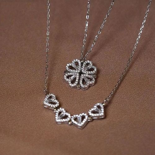 2In1 Deformable Four-leaf Clover Necklace - Silver