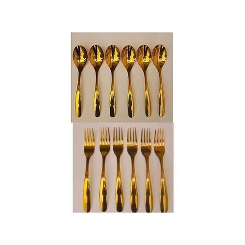 Gold Plated Stainless Steel Spoon&Fork - 12Pcs