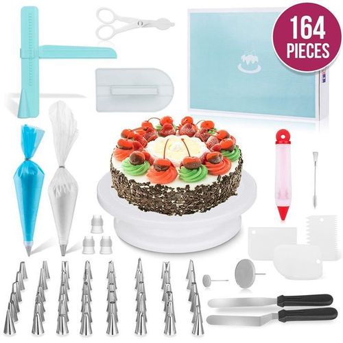 164 Pcs Cake Decorating Turntable Piping Tip Nozzle Pastry Bag Set Diy Kit