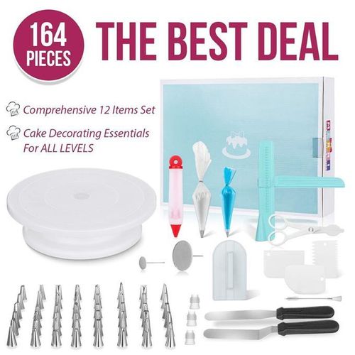 164 Pcs Cake Decorating Turntable Piping Tip Nozzle Pastry Bag Set Diy Kit