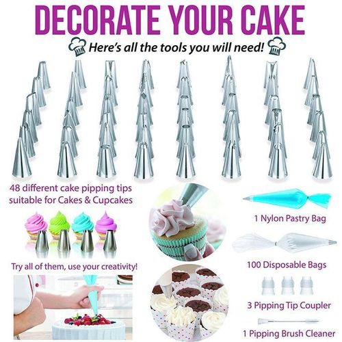 164 Pcs Cake Decorating Turntable Piping Tip Nozzle Pastry Bag Set Diy Kit