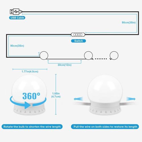 Vanity LED Mirror Lights Kit 10 Bulbs USB Dimmable Lights