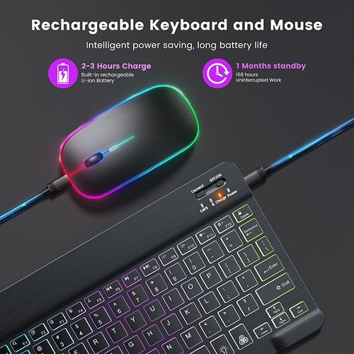 7-Color Light Wireless Keyboard And Mouse Set Rechargeable