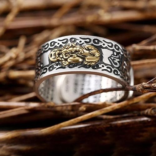 Buddhist Jewelry Men's Ring Pixiu Feng Shui Good Luck Adjustable Rings