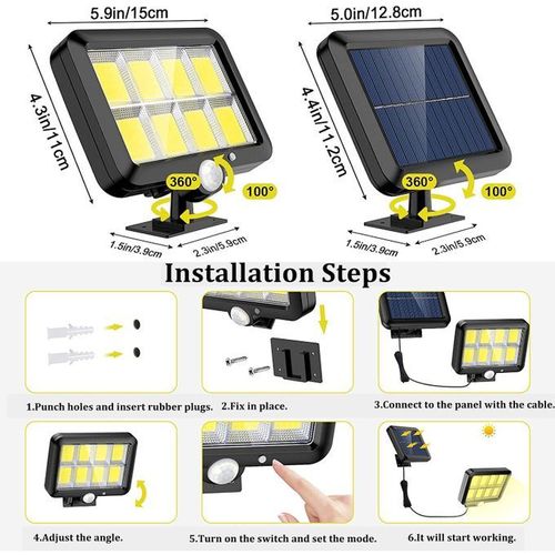 Mythco 160 COB LEDs Solar Lights With Motion Sensor And Solar Panel