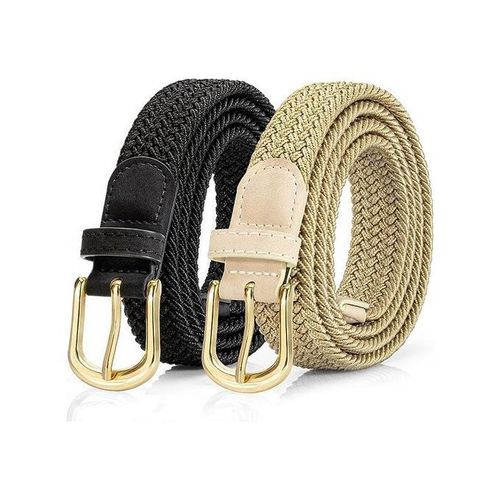 2 Pcs Belt Elastic Non-marking Braided No-punch Woven Versatile Balck Beige