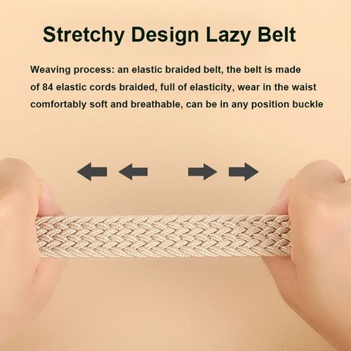 2 Pcs Belt Elastic Non-marking Braided No-punch Woven Versatile Balck Beige