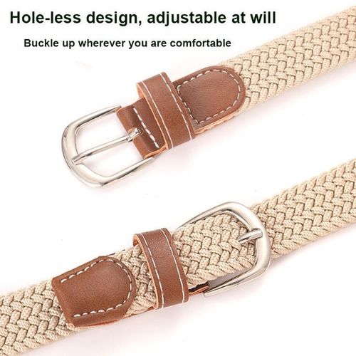 2 Pcs Belt Elastic Non-marking Braided No-punch Woven Versatile Balck Beige