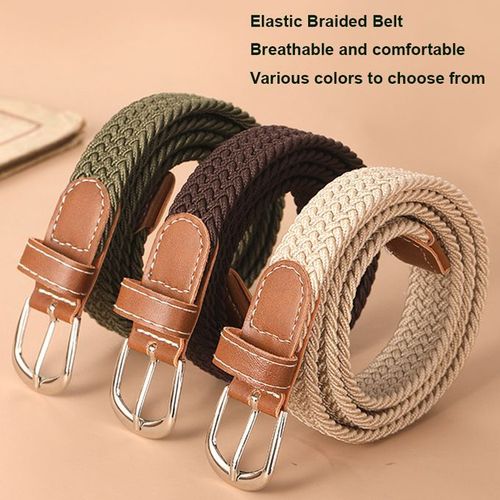 2 Pcs Belt Elastic Non-marking Braided No-punch Woven Versatile Balck Beige