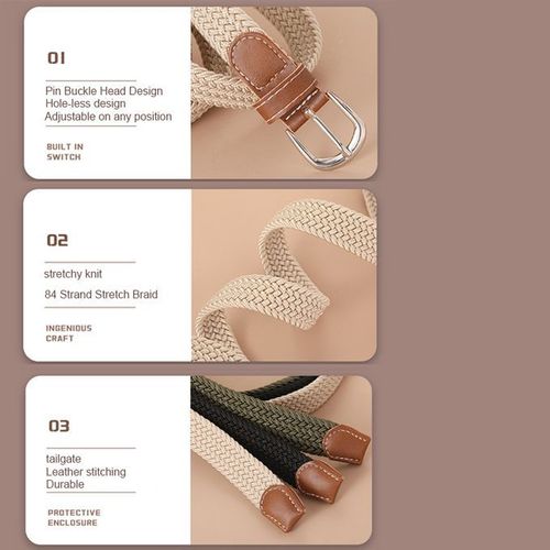 2 Pcs Belt Elastic Non-marking Braided No-punch Woven Versatile Balck Beige