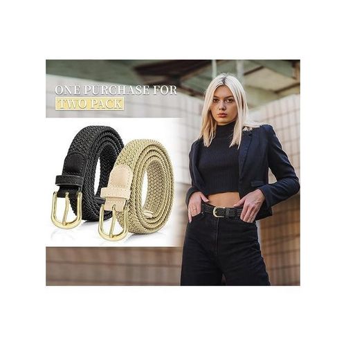 2 Pcs Belt Elastic Non-marking Braided No-punch Woven Versatile Balck Beige