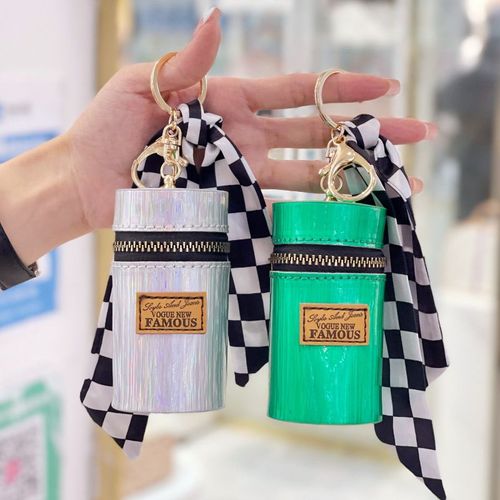 Mini Zip Portable Lipstick Purse Wallets Keychain For Women（Green）