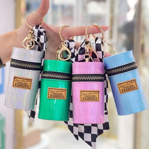 Mini Zip Portable Lipstick Purse Wallets Keychain For Women（Green）