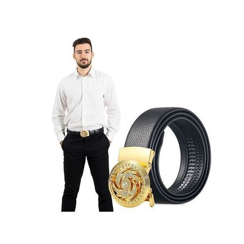 Luxury Genuine Leather Men's Personality Rotating Automatic Buckle Leather Belt