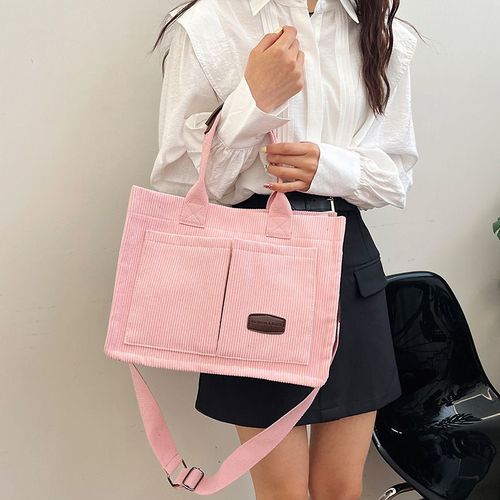 Roomy Corduroy Tote Bag with Wide Shoulder Strap for Women - 2024 Collection