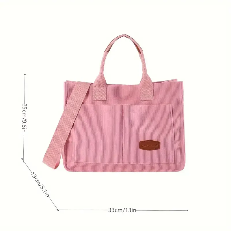 Roomy Corduroy Tote Bag with Wide Shoulder Strap for Women - 2024 Collection