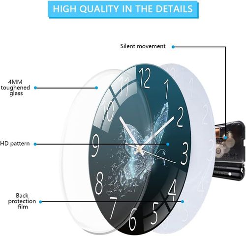Modern Fantasy Butterfly Wall Clock Dial Silent Movement-Blue
