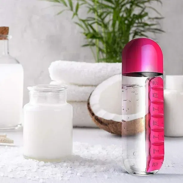 Outdoor Portable Water Bottle With Medicine Box-600ML-Pink