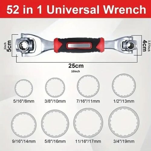 52 In 1 Wrench Tool Set, 360° Swivel Head, Universal Wrench, 8-19mm, Hardware Tools