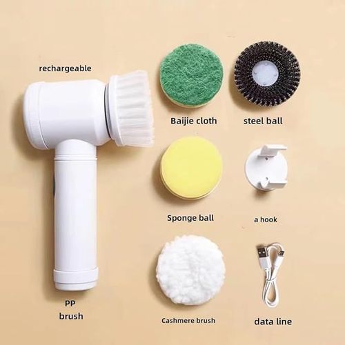 Electric Rotary Cleaning Brush, 5 Replaceable Brush Heads