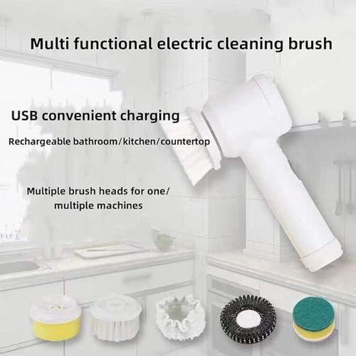 Electric Rotary Cleaning Brush, 5 Replaceable Brush Heads