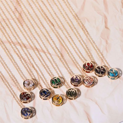 Double-sided hollow twelve constellations necklace, versatile twelve birthdays, zircon pendant, clavicle chain, real gold plated, color-preserving