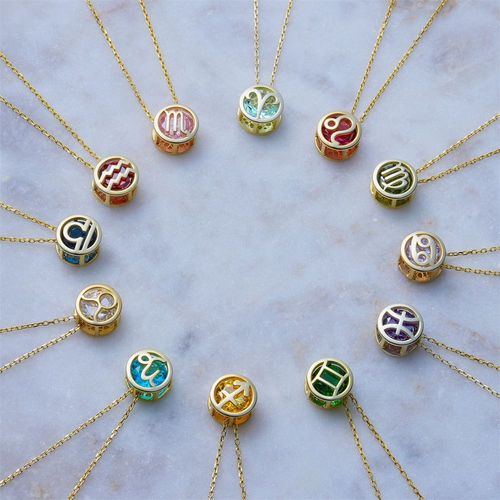 Double-sided hollow twelve constellations necklace, versatile twelve birthdays, zircon pendant, clavicle chain, real gold plated, color-preserving
