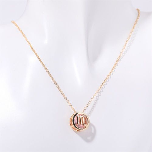 Double-sided hollow twelve constellations necklace, versatile twelve birthdays, zircon pendant, clavicle chain, real gold plated, color-preserving