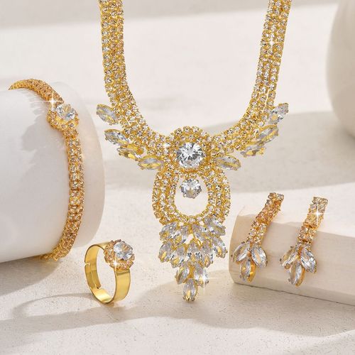 Jewelry set for women, bridal necklace, bracelet, earrings and ring, four-piece set