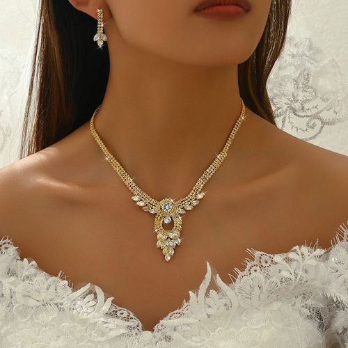 Jewelry set for women, bridal necklace, bracelet, earrings and ring, four-piece set