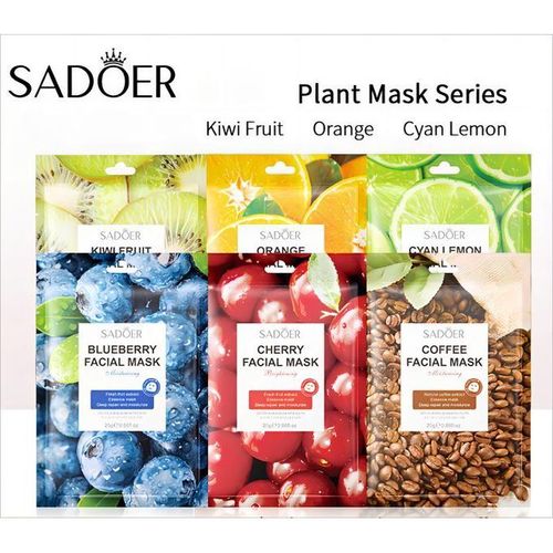 SADOER 6Pcs Cyan Java Chip Bis Facial Mask Fruit Fruity Muka Fresh Fruit Extract Essence Moisturiz-ing Facial Mask 25g