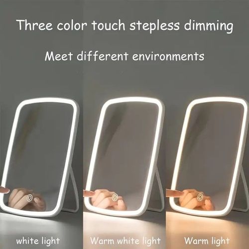 Rechargeable LED Lighted Touch Screen Makeup Mirror - 3 Color Lighting Modes, Adjustable Rotation, Perfect Gift for Women!