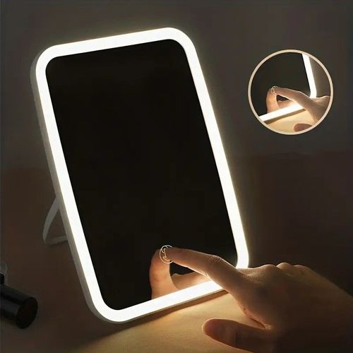 Rechargeable LED Lighted Touch Screen Makeup Mirror - 3 Color Lighting Modes, Adjustable Rotation, Perfect Gift for Women!