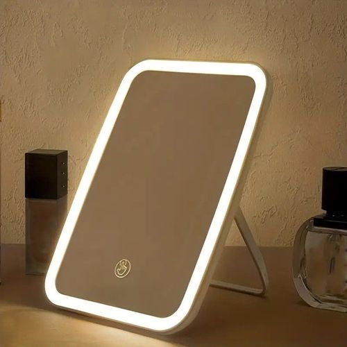 Rechargeable LED Lighted Touch Screen Makeup Mirror - 3 Color Lighting Modes, Adjustable Rotation, Perfect Gift for Women!