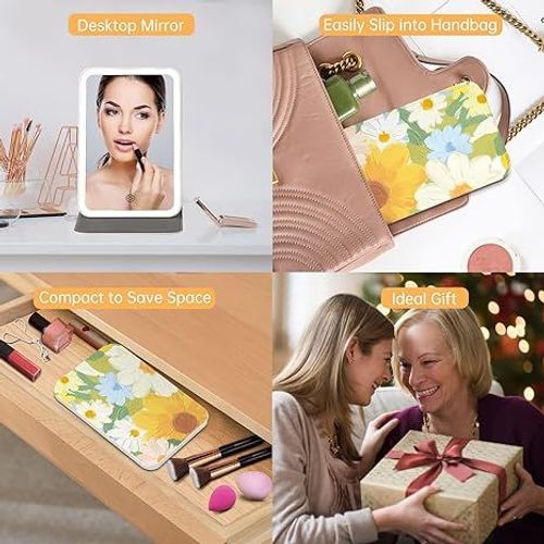 Rechargeable LED Lighted Touch Screen Makeup Mirror - 3 Color Lighting Modes, Adjustable Rotation, Perfect Gift for Women!