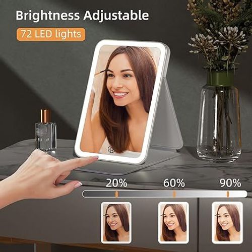Rechargeable LED Lighted Touch Screen Makeup Mirror - 3 Color Lighting Modes, Adjustable Rotation, Perfect Gift for Women!