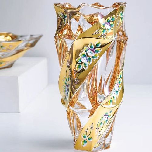 Czech original imported crystal glass vase with gold enamel vase European style housewarming gift