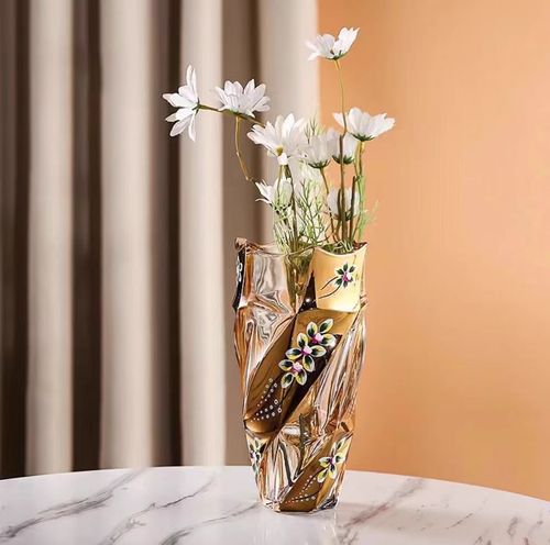 Czech original imported crystal glass vase with gold enamel vase European style housewarming gift